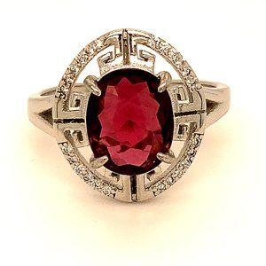 Red Tourmaline 3.38ct Platinum Finish Silver Ring